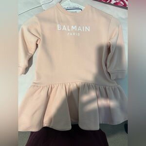 Balmain Baby Dress in Soft Peach with White Logo